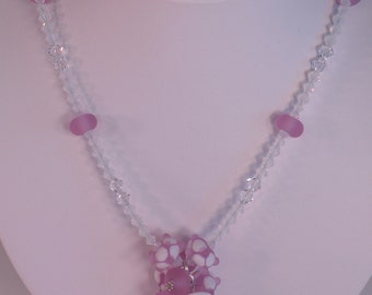 Purple lampwork beaded necklace with Swarovski crystals