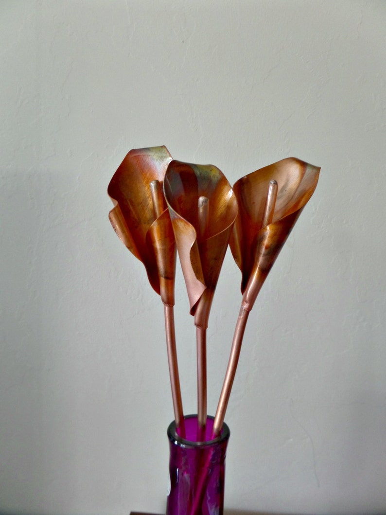 Copper Calla Lilies metal flowers lillies 7th anniversary gift art image 4