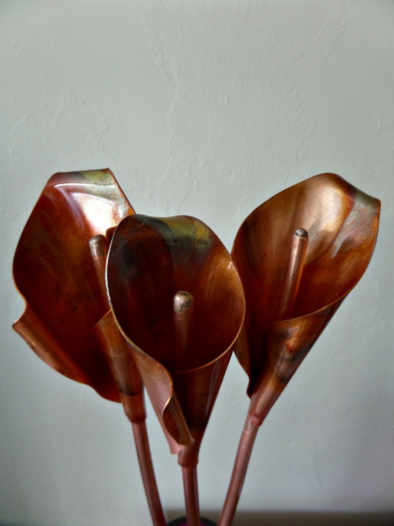 Copper Calla Lilies metal flowers lillies 7th anniversary gift art image 5