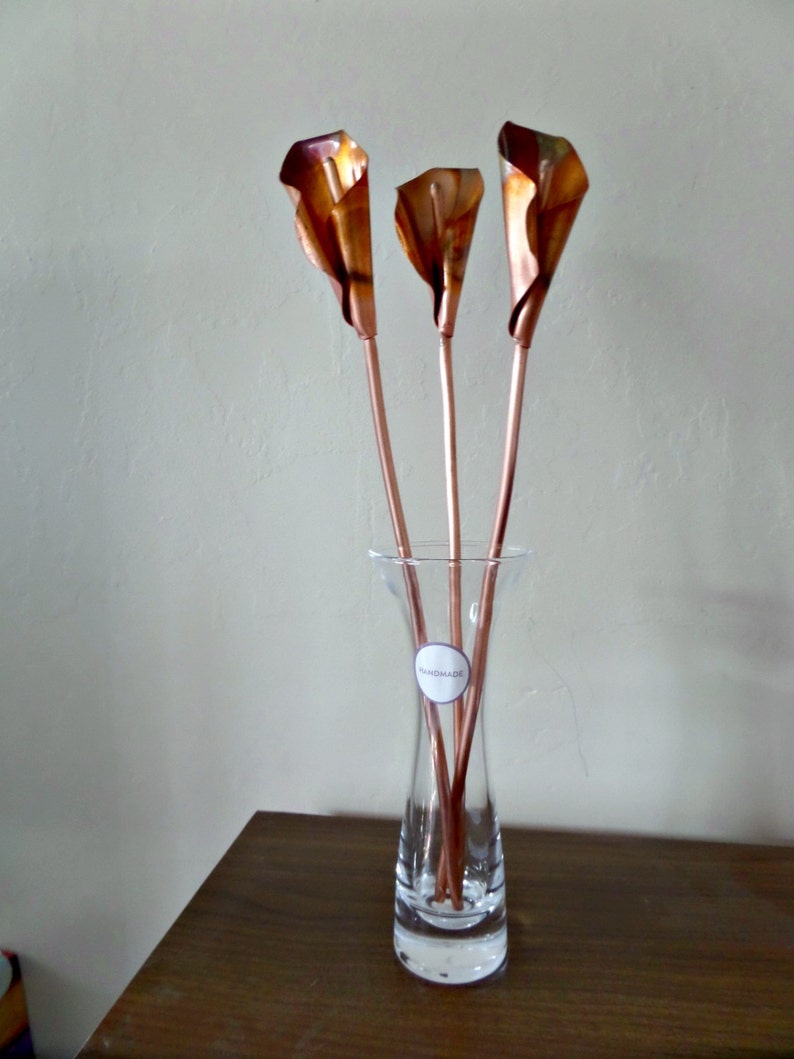 Copper Calla Lilies metal flowers lillies 7th anniversary gift art image 2