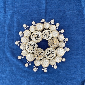 Painted pine cones wreath in lighy grey and gold color/ 45 centimeters hand painted pine cones Advent  crown