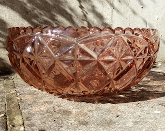 Vintage Pink Pressed Glass Bowl