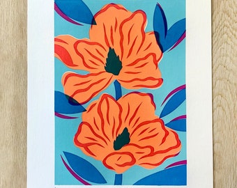 Orange Magnolia Flowers Screen Print