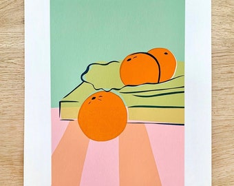 Oranges Still Life A3 Screen Print