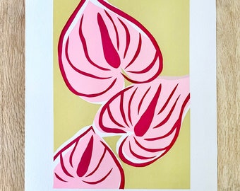 Pink Anthurium Flamingo Flowers A3 Screen Print