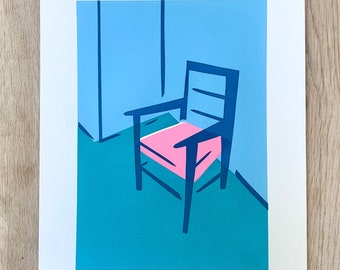 Pink & Blue Chair A3 Screen Print