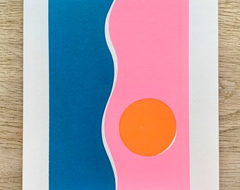 Pink, Blue & Orange Abstract A4 Screen Print