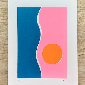 Pink, Blue & Orange Abstract A4 Screen Print