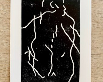 Figura desnuda Perfil posterior Linocut Print