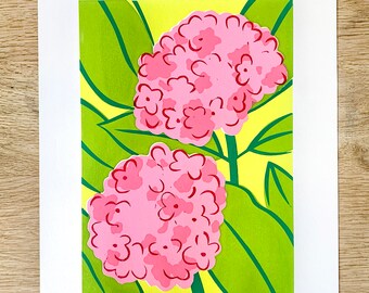 Pink Hydrangeas Flowers Screen Print