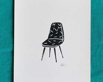 Danish Style Chair A5 Linocut Print