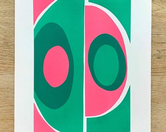 Roze &groen Barbara Hepworth geïnspireerd geometrische / abstracte zeefdruk