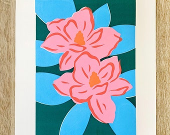 Pink Magnolia Flowers Screen Print