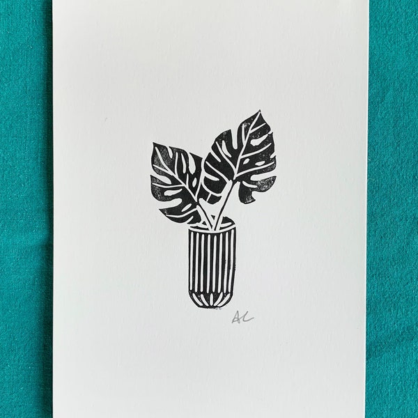 Cheese Plant Leaves A5 Linocut Print