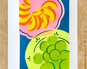 Colourful Peaches and Limes Fruit Still Life Screen Print