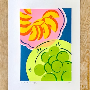 Colourful Peaches and Limes Fruit Still Life Screen Print image 1