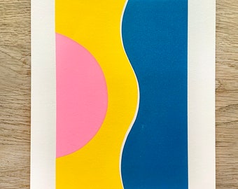 Blue, Yellow & Pink Abstract A4 Screen Print