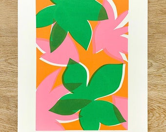 Pink, orange & Green Leaves Plant Print