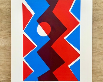 Red & Blue Layered Geometric Barbara Hepworth Inspired Screen Print