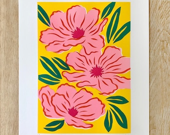 Pink Cosmos Flowers Screen Print