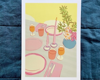 Dinner Party Illustration Print