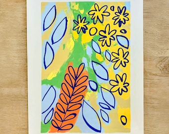 Single Edition A2 Abstract Floral Monotype/Screen Print