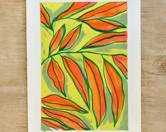 Orange Leaves Monotype/Screen Print