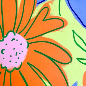 A2 Orange Flowers Monotype/Screen Print image 2