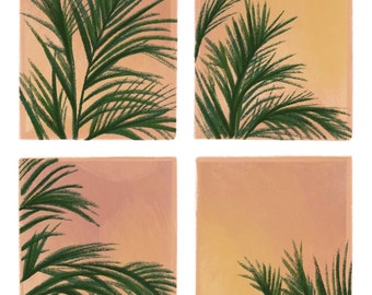 Palm Tree Leaves Illustration A4 Print