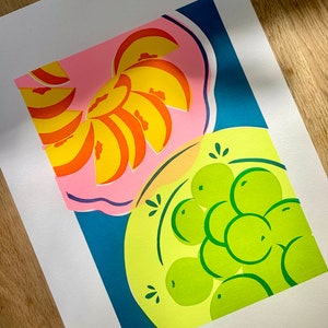 Colourful Peaches and Limes Fruit Still Life Screen Print image 3