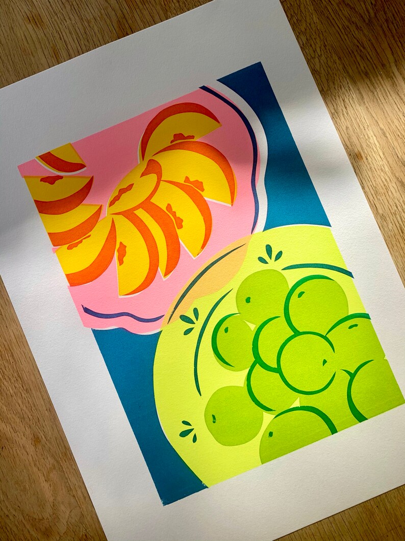 Colourful Peaches and Limes Fruit Still Life Screen Print image 3
