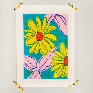 A2 Yellow Flowers Monotype/Screen Print