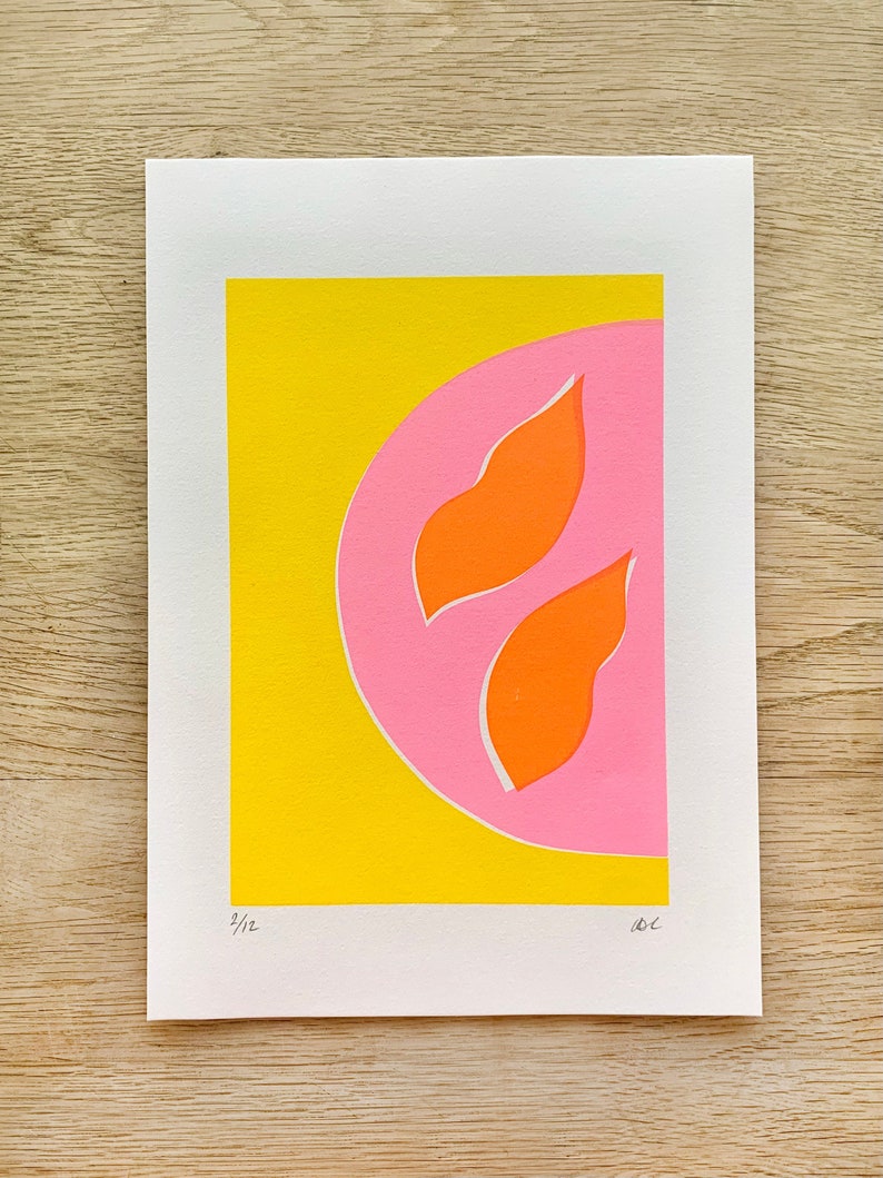 Yellow, Pink & Orange Abstract A4 Screen Print image 1