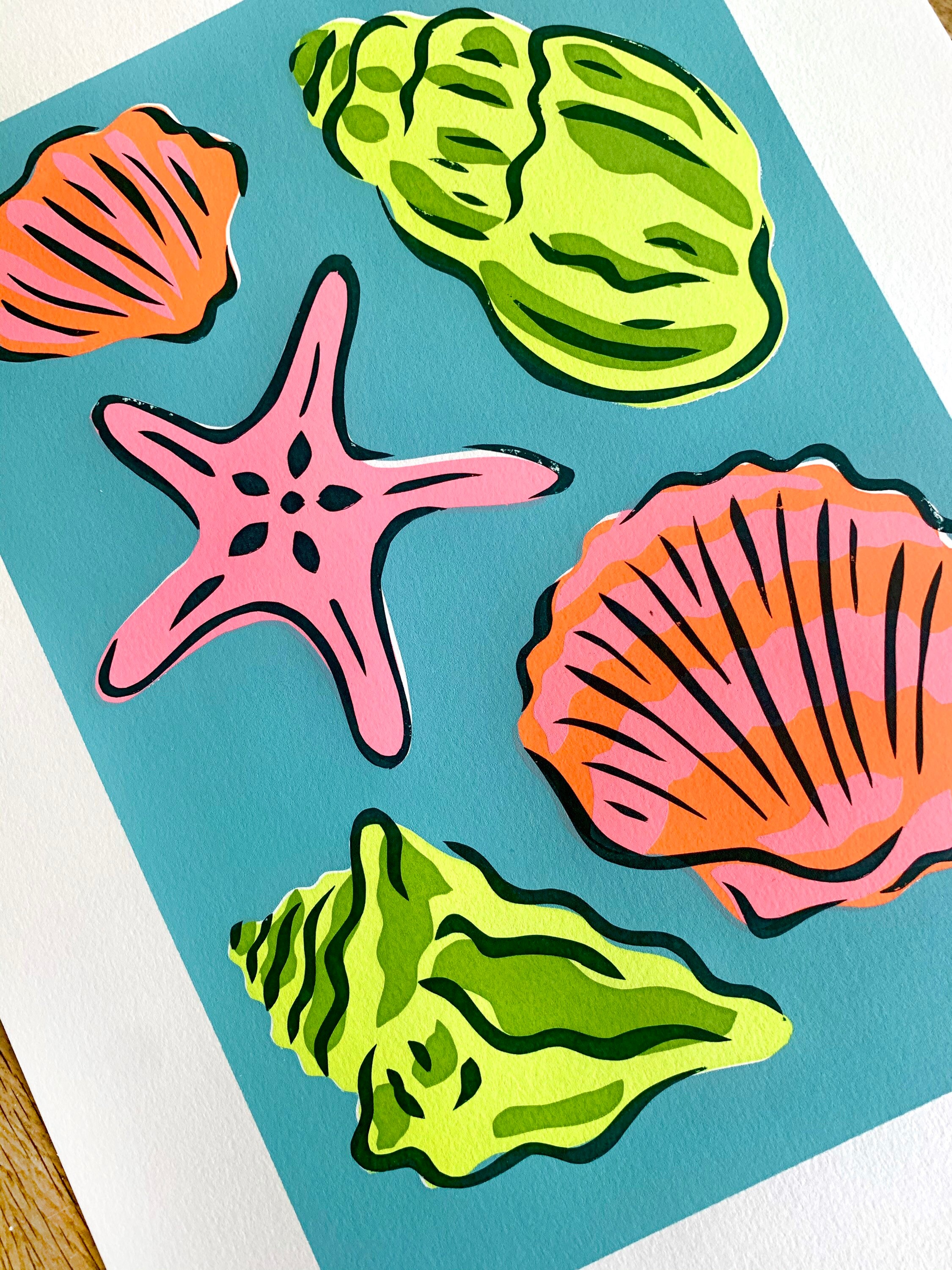 Colourful Seashells Screen Print - Etsy