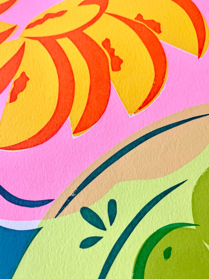 Colourful Peaches and Limes Fruit Still Life Screen Print image 2