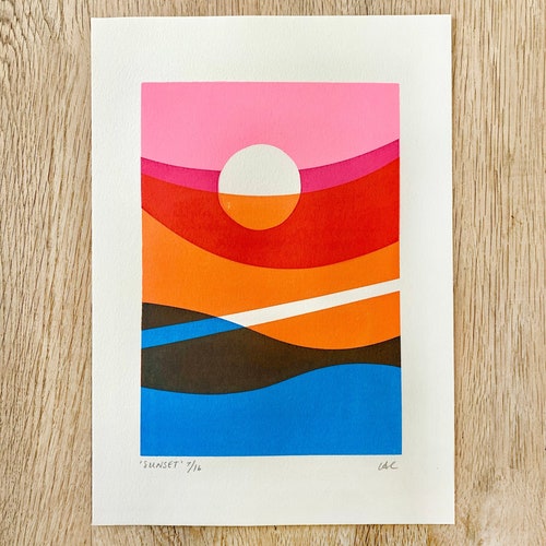 Colourful Layered Shapes A4 Screen Print Etsy UK