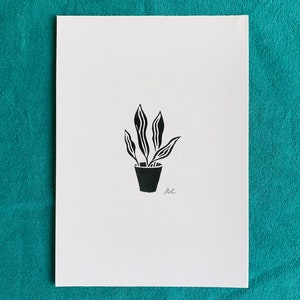 Aspidistra House Plant A5 Linocut Print