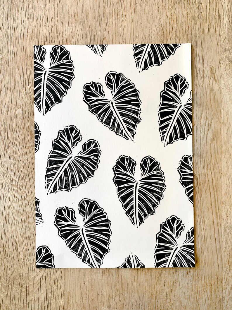 Tropical Leaf Repeat Pattern A4 Linocut Print image 1