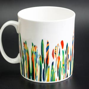 Large Bone China Mug, Gardener Mug, Modern Art Cup, Porcelain Coffee mug, Botanical mug, Meadow Mug, Designer Coffee Cup image 4