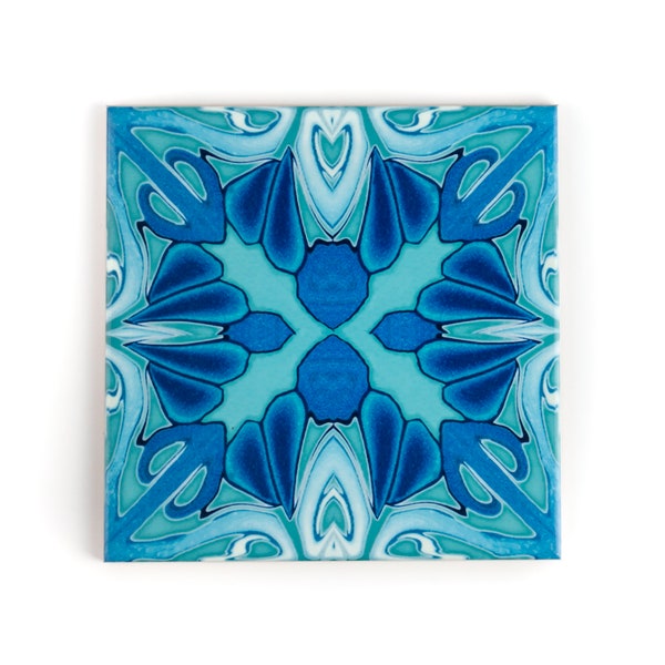 Turquoise art deco tiles, colourful blue turquoise kitchen tiles, victorian house decor, millefiori design tiles, cast iron fireplace cheeks