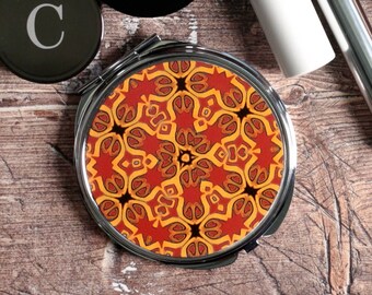 Red Medieval Flower Compact Mirror - Small Makeup Mirror - Portable Vanity Mirror - Folding Hand Mirror - Gift for Gardener - Flower Compact
