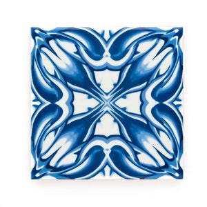 Victorian Blue White Tile, Ceramic flower tiles, Delft tiles, Bold Navy White Floral Design, Heraldic Tile,  Edwardian cloakroom Border