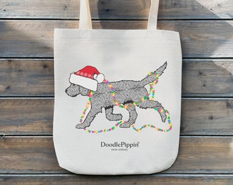 Christmas Labrador / Christmas Labradoodle Tote, Dog Shoulder Bag, Handprinted Linen Duffel, Strong Colourful Canvas Bag, New Puppy Gift