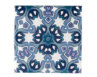 Blue & Cream Rustic tiles, Portuguese Azulejos, ethnic decor, blue ceramic kitchen splashback, kitchen tiles, 6 inch fireplace tiles