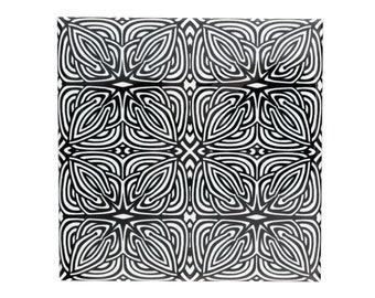 Black white celtic design square geometric  tile, celtic knot tiles,  monochrome tiles, optical illusion, tiles for black and white kitchen.