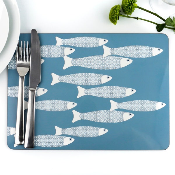 Ocean placemat, fish decor table mat, seaside decor, extra large melamine placemat, 32cm x 23 cm / 12.6 inch x 9 inch, high quality handmade