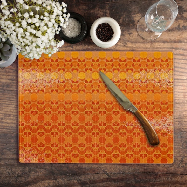 Sunrise Worktop Protector,  Orange Yellow Ombre Design, Toughened Glass Chopping Board, Stained Glass effect, Easy-Clean worktop saver