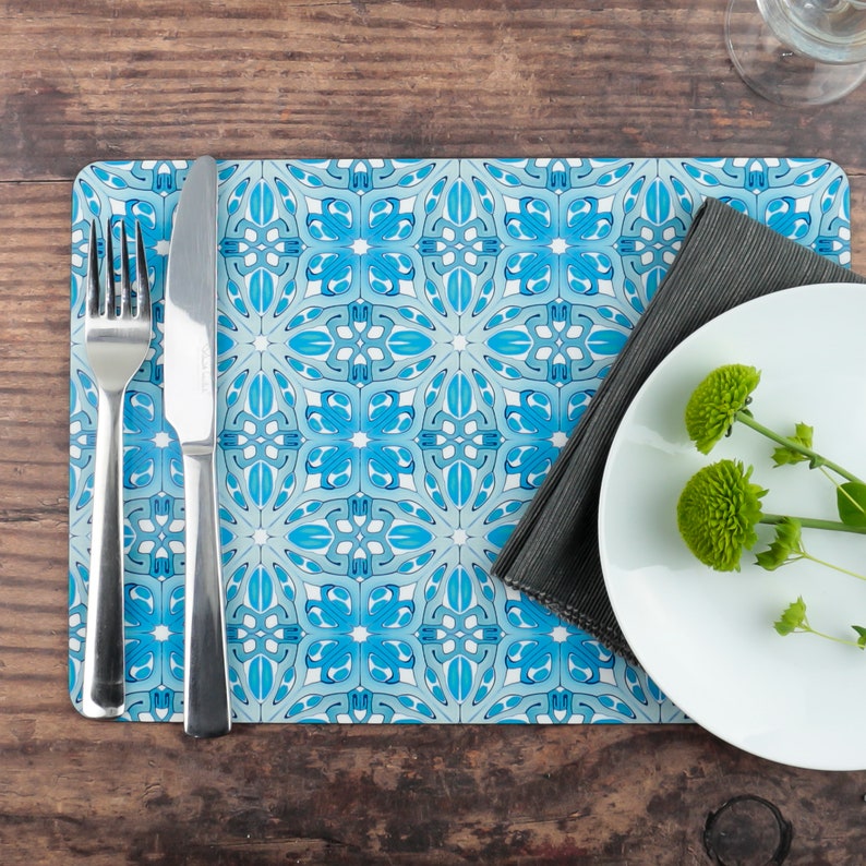 Art Deco placemat turquoise table mat extra large wooden Etsy