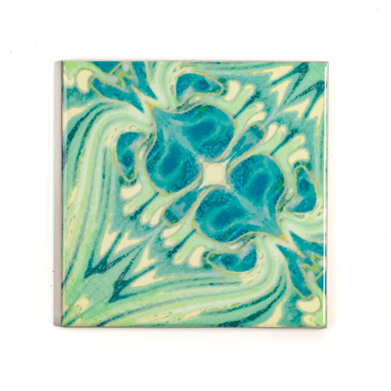 William Morris Vintage tiles, original design blue green tiles, tiles for Aga splashback, Arts and Crafts Decor, 6 inch botanical design image 1