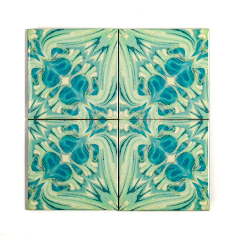 William Morris Vintage tiles, original design blue green tiles, tiles for Aga splashback, Arts and Crafts Decor, 6 inch botanical design image 6